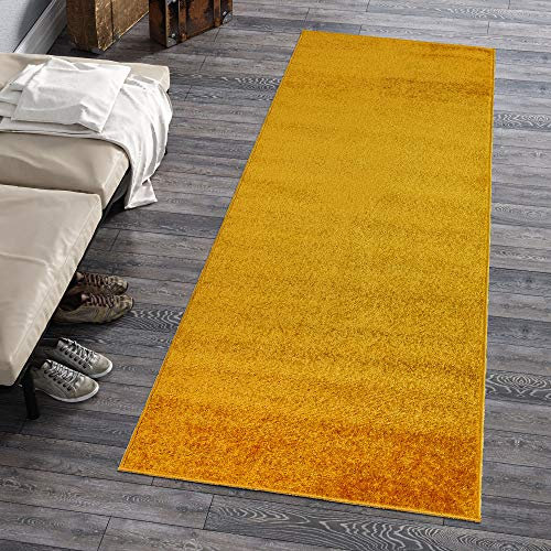 Carpeto Rugs Modern Läufer Flur Teppich Einfarbig Muster - Flauschige Flachflor Teppiche für Wohnzimmer, Schlafzimmer, Kinderzimmer - Kurzflor in Versch. Größen Pastell Farben Gelb 80 x 300 cm