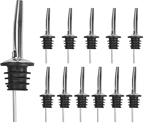 12 Pcs Stainless Steel Freeflow Pourer Spirit Pourer, Drinks Pourer Oil Pourer Bottle Pourer for Wine, Liquor,Olive Oil, Coffee Syrup and Vinegar Bottles (Silver +Black)