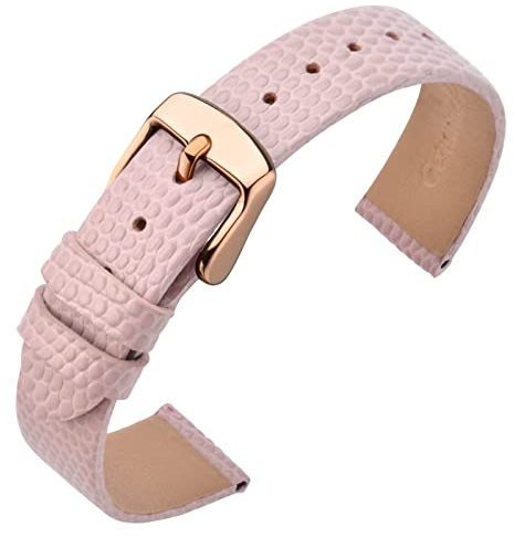 ANNEFIT Uhrenarmband 14mm Leder für Damen, Eidechsen-Prägung Ersatzarmband mit Edelstahl Roségold Schnalle (Rose)