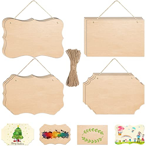 Unfertiges holzschild 12Stk Hängendes Holzschild mit 2 Löchern und Juteseil Blanko Holzschilder Rechteckiges Hängendes Holzschild zum Aufhängen DIY, Brandmalerei, Malen, Schreiben und Dekorieren