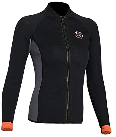 Wetsuit Top Jacket Women Men 3MM Neoprene Long Sleeve Dive Scuba Wet Suit Shirt, 2MM 1.5MM Warm Front Zipper Wetsuits Shirts Vest Surfing Swimming Suit in Cold Water Sports (L, 3MM Black Women)
