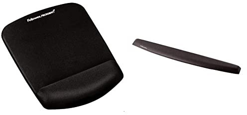 Fellowes PlushTouch Mouse Mat with Wrist Support Featuring Microban Antimicrobial Protection, Black & 9178201 - Ergo Mouss' Keyboard Wrist Rest - Black - Pack of 1