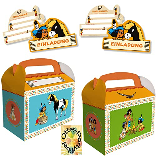 HHO Yakari-Pferde-Party-Set Erweiterung 1 6 Einladungen + 6 Geschenkboxen