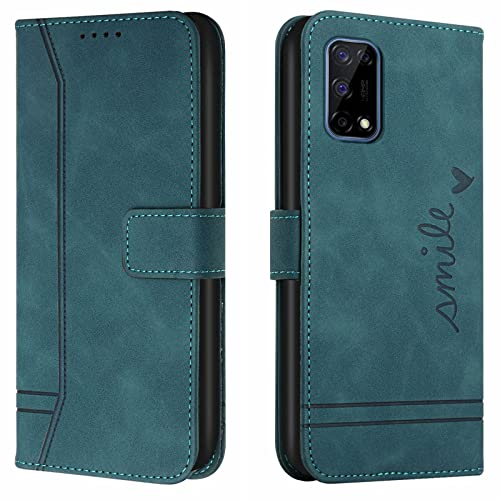 Lihondar Kompatibel mit Oppo Realme 7 5G/V5 5G/Q2 5G/Narzo 30 Pro 5G Hülle, Klappbar Handyhülle Klapphülle mit Kartenfach Handy Schutzhülle Tasche Leder Wallet Flip Case Slim Book Cover (Grün)