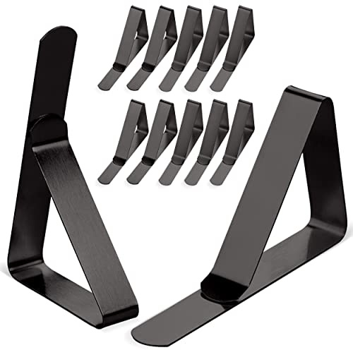 Clipra Tablecloth Clips Black - 12 Pack Stainless Steel, Rust Proof & Non-Slippery Table Cloth Holding Clip - Perfect for Restaurants, Picnic, Party, Outdoor Dining - Fits Up to 1.8 Inch Thick Table