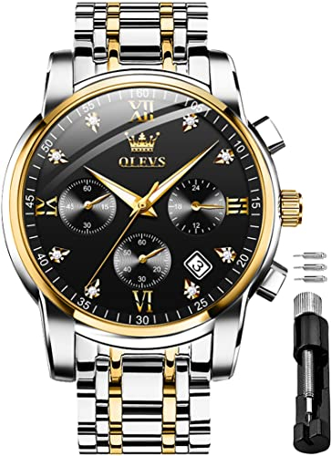 OLEVS Herrenuhren Schwarz Edelstahlarmband Quarz Uhr Männer mit Diamant Datum Wasserdicht Leuchtende Klassische Elegantes Armbanduhr Geschenk