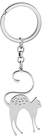 BAMAY Porte-clés Chat en Acier Inoxydable Porte-clés Chaton Porte-clés Animaux Bijoux pour Femmes Filles Charms Cadeaux (Plaqué Argent
007)