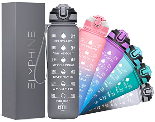 ELYPHINE Wasserflaschen mit abnehmbarem Strohhalm und Zeitmarkierung, motivierende Wasserflasche aus BPA-freiem Tritan-Material, auslaufsicherer Wasserkrug für Fitness-Sport (Forever Lost, 680 ml)