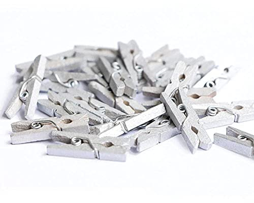 WAITLOVER Lot de 50 mini pinces à linge en bois de 25 mm pour décoration de mariage, bureau, fête, artisanat, école R9p3 Argenté.