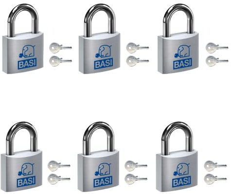 BASI Juego de 6 cierres de cortina, 20 mm, cierre uniforme, carcasa de aluminio macizo, barra de acero endurecido, candado seguro con bloqueo de igualdad, grosor de la plancha: 3 mm, 6 unidades