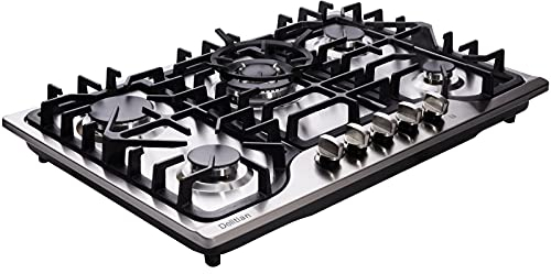 30 Inch Gas Cooktop DT57043 Built-in Stainless Steel 5 Burners Gas Stovetop LPG/NG Convertible Dual Fuel Gas Hob
