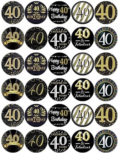 30 40th Birthday Black And Gold Cupcake Toppers Edible Wafer Paper Fairy Cake Toppers Birthday Cakes