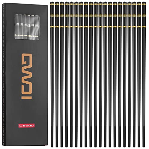 10 Paires Baguettes Chinoises, Baguettes à Sushi Japonaises, Baguettes Asiatiques Coréennes en Fibre de Verre Antidérapantes Réutilisables, Passent Lave-vaisselle - Couleur Or Noir