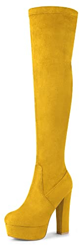 Allegra K Stivali alti da donna con plateau e tacco a blocco, Giallo, 38.5 EU