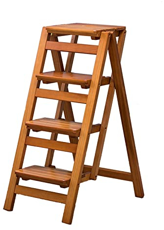 Klappbare 4-Stufen-Holzleiter, tragbare Trittleiter für den Haushalt, Multifunktions-Holzleiter-Regal für Küche, Büro, Bibliothek