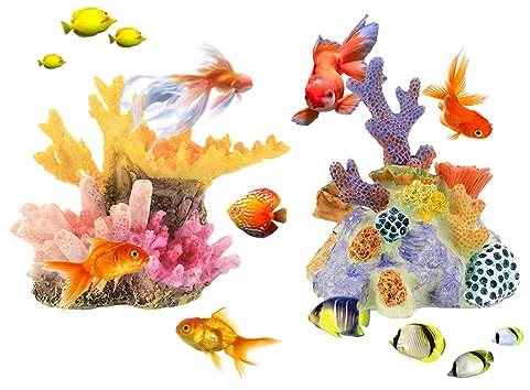 HyzaPhix Künstliche Korallenriff-Dekorationen, realistische Aquariumpflanzen, bunt, Aquarium-Zubehör, Aquarium-Landschaftsdekoration, Harz (Koralle), 2 Stück