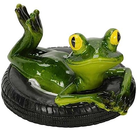 itsisa Frosch im Reifen auf dem Bauch liegend D:15 cm als Teich Deko - Frösche schwimmend, Deko Vogeltränke, Gartenteich, Schwimmtiere, Gartendeko