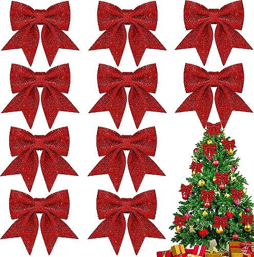 Tuluto 10 Pièces Noeud Rouge Noel, Noeud Rouge Sapin Noel, Noeud Cadeau, Decoration Sapin Noel pour Les Suspensions d'arbres de Noël, Décorations de Boîtes de Cadeaux, Décorations de Fêtes, 15cm