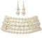 fdsmall Collana girocollo con 5 file di perle finte placcate al rodio, elegante collana da donna con ciondolo per matrimonio, collana girocollo con perline per feste con orecchini, bianco, Perle