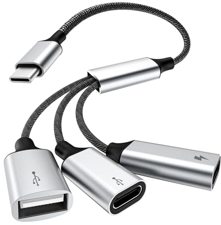 TiMOVO USB C Divisor Adaptador Cable Y, Conversor Macho a 2 Puertos USB-C Hembra y 1 Puerto USB-A Hembra,Transferencia de Datos Carga USB C para Steam Deck, ASUS ROG Ally, Xbox One Serie, PS5, Mac