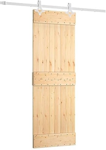 vidaXL Puerta Corredera, Puerta Colgante con Herrajes, Puerta de Establo, Decoración para Entrada de Casa Garaje, Madera Maciza de Pino 70x210 cm