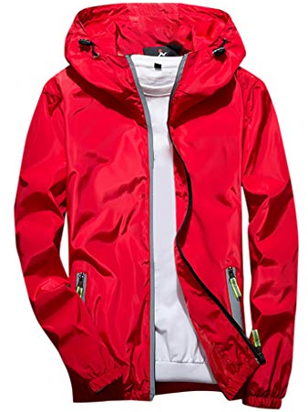 Generisch Herren Regenjacke, Wasserdicht Atmungsaktiv Leichte Regenmantel Mit Kapuze Windbreaker Outdoorjacke Für Männer Motorrad Regenbekleidung Rennrad Funktionsjacke Sport (4XL, Red)