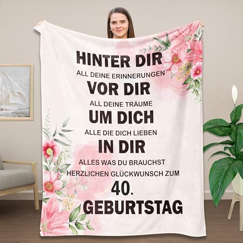 Belloxis 40 Geburtstag Frauen Kuscheldecke Warm Wärmedecke 40. Geburtstag Frauen Geschenk 40 Geburtstag Frau Geschenke zum 40 Geburtstag Frau Warme Decke Sofa