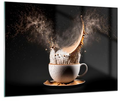 Bilder auf Glas Kaffee Milch Tasse Glasbild 70x50cm Wandbilder Dekoration Wohnzimmer Schlafzimmer Küche Deko Klein Wanddeko Bild im Glas Wand Kunstdruck Art Modern Wall Decor Glasdruck GAA70x50-5718