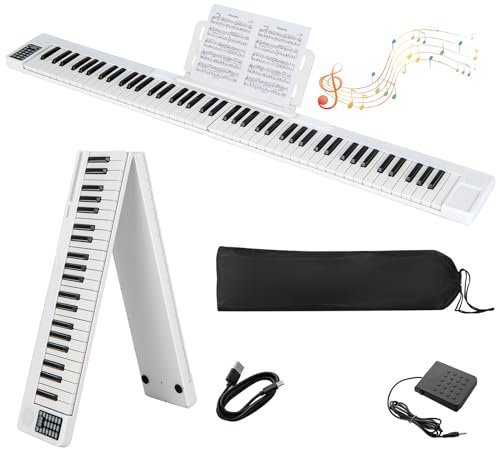 COSTWAY 88-Key Foldable Digital Piano Keyboard, Full Size Electronic Pianos with MIDI, Split Function, Sustain Pedal and Carrying Bag, Portable Musical Instruments Keyboard for Kids Adults (White)