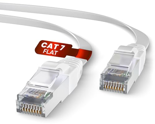 Mr. Tronic Cable Ethernet Cat 7 De 10m Plano, Cobre Puro Cable de Red LAN Con Conectores RJ45 Para una Conexión Internet Rápida 10 Gbps – 100% Cobre Cat7 Patch Cable AWG28, SFTP (10 Metros, Blanco)
