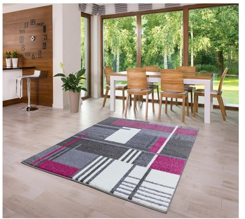 MDEKOR Teppich für Wohnzimmer Schlazimmer Esszimmer 140x190 Grau Pink ÖKO-TEX Kurzflor Wohnzimmerteppich