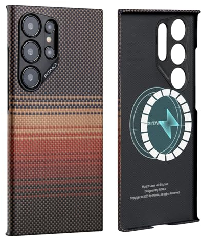 pitaka Hülle für Samsung Galaxy S24 Ultra aus 100% Aramidfaser Magnetische Handyhülle Ultradünne und Kratzfeste Schutzhülle für Galaxy S24 Ultra mit Kameraschutz [MagEZ Case 4] Sonnenuntergang