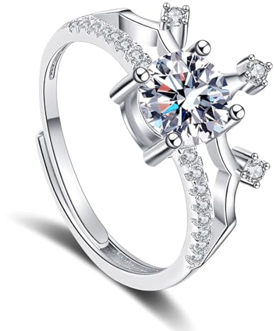 MenYiYDS 1 Pcs Prinzessin Krone Diamant Damenring aus Edelstahl, personalisierter Schmuck, verstellbare Öffnung, Geschenk für Frauen, Silber