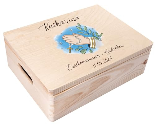 Creative Deco Personnalisé Première Communion Cadeau Boite | Boîte à Souvenirs en Bois pour Garçon et Fille | Personnalisés - Calice | Personnalisable Idée Coffret Décorations