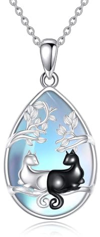 KQF Cat Necklace for Women Sterling Silver Moonstone Jewelry Cat Pendant Necklace for Women Girls Teens