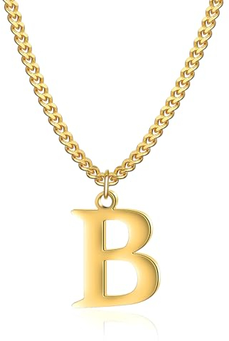 Symretie Goldkette mit Buchstaben B,14K Gold Vergoldet Initial Halskette,Edelstahl Kette mit B,Gold kettenanhänger kette für Damen Mädchen