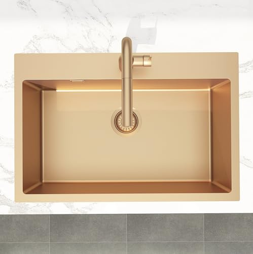 Swiss Aqua Technologies | Timeless Küchenspüle aus Edelstahl 304 | 1 Becken | 68 x 45 x 21 cm | Kupfer-Finish gebürstet PVD | schmutzabweisend und korrosionsbeständig | leicht zu reinigen