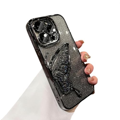 ZuoXun Caso di iPhone 15 Custodia Per Farfalla Glitter Di Lusso Per Iphone 11 12 13 14 15 Pro Max-Per Iphone 12-Nero