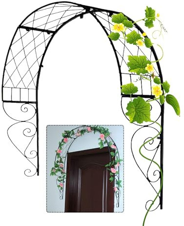 Trellis for climbing plants outdoor, Wall-Mounted plant trellis outdoor, Wrought Iron Door Top Climbing Flower Stand, Plant Climbing Frame, Window Shade Frame, for plant climbing support(Color:Black g