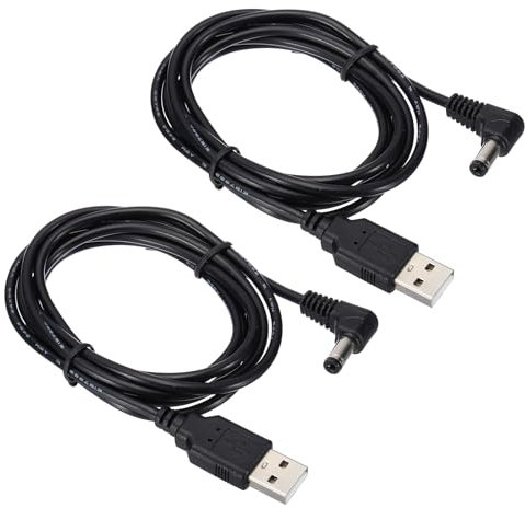 PATIKIL 5Ft USB to DC 5.5x2.5mm Barrel Jack Power Cable, 2 Pcs Wire Adapter Connector Charging Cord for Light Fans Speaker Table Lamp, Black