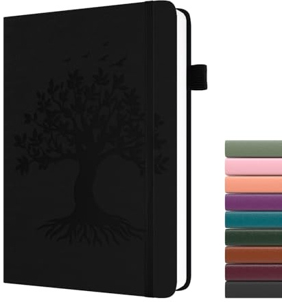 Dzhzal Notizbuch, Baum des Lebens, liniert, A5, College, 120 g/m², dick, 365 Seiten, Leder, Hardcover, Tagebuch, für Damen und Herren, Schreibnotizbuch mit Stiftschlaufe und Innentasche