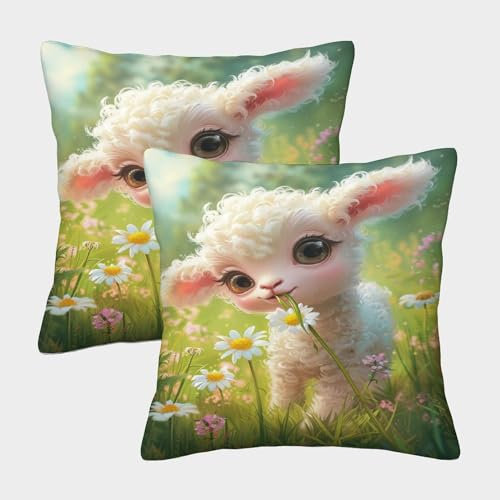 BEDPOCHY Schafe Zierkissenbezug 2er Set Kopfkissenbezug Sofakissen für Schlafzimmer Sofa Kissenhülle 45x45cm