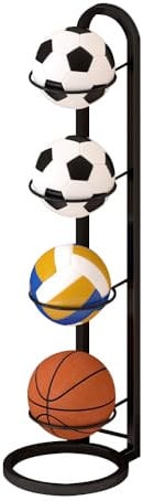 KUWUNG Ball Storage Rack, 4 Tiers Removable Cube Ball Stand Ball Storage Garage, Multi-Layer Football Stand, Metal Basketball Stand Ball Holder for Volleyball Football Basketball Soccer Indoor Outdoor