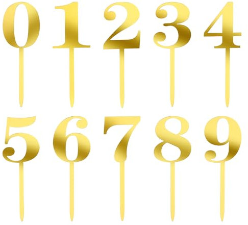 Giantree 10 Stück Nummer Cake Topper Zahlen, 0-9 Zahlen Tortendeko, Personalisiert Kuchen Topper Acryl Tortendeko DIY Geburtstag Zahl Kerzen für Geburtstagsfeiern Jeden Alters Hochzeitsparty