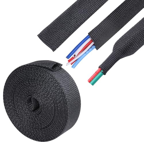 SUNNAREPOON Black 2-1/4'' Flat Heat Shrink Hose Sleeve Protector - Abrasion Resistant Protective Hose Sleeve Sheath Cable Cover for Welding Torch Hydraulic Hose (5Feet(60Inch))