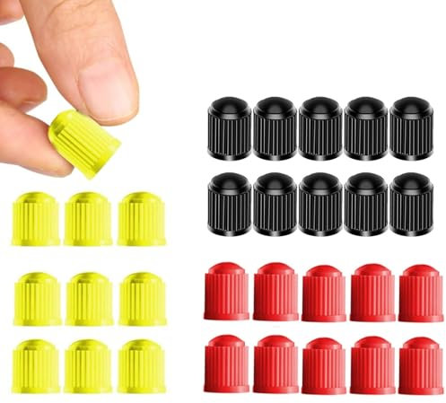 HSYTEKK 30 Stück Ventilkappen Auto, Autoventil Kappe mit Dichtung für stabilen Reifendruck, Ventilkappen Fahrrad Geeignet, Staubdichte Ventildeckel Auto-Reifen für Auto, LKW, Geländewagen