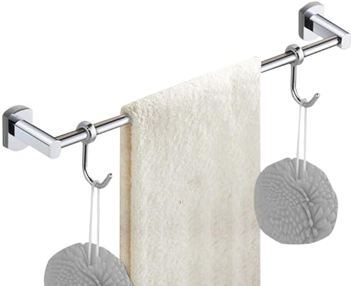 Handtuchhalter zur Wandmontage mit 2 Haken, Handtuchhalter aus Kupfer, Handtuchstange for Einzelpersonen for Badezimmer und Küche, optional, poliertes Silber-Finish (Größe: 50 cm)