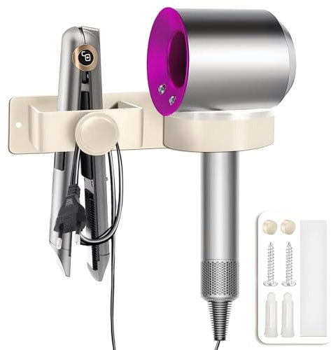 Yichalodge Support Seche Cheveux avec Range-Câbles sans Percage Porte Seche Cheveux et Lisseur Aluminium Titulaires pour Hôtel de Chambre à Coucher de Salle de Bain (Blanc)