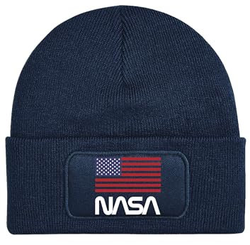Mütze Beanie NASA USA Wintermütze Statement Spruch Print Geschenk Unisex Strickmütze für Herren & Damen - Navyblau