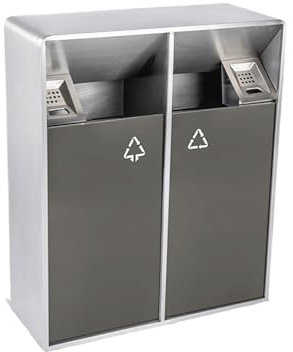 Poubelle pour jardin de Cour Poubelle d'extérieur 38L/80L, poubelle carrée en métal bicolore à double baril, poubelles commerciales domestiques modernes (avec cendrier) Poubelle pour extérieur(Grand)